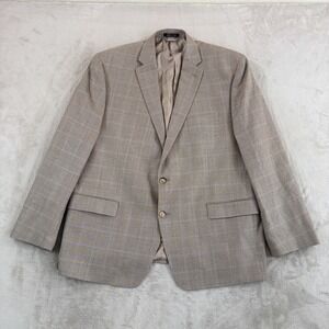 Lauren Ralph Lauren Sport Coat Blazer Jacket Men 48R Brown Silk Wool WindowPane